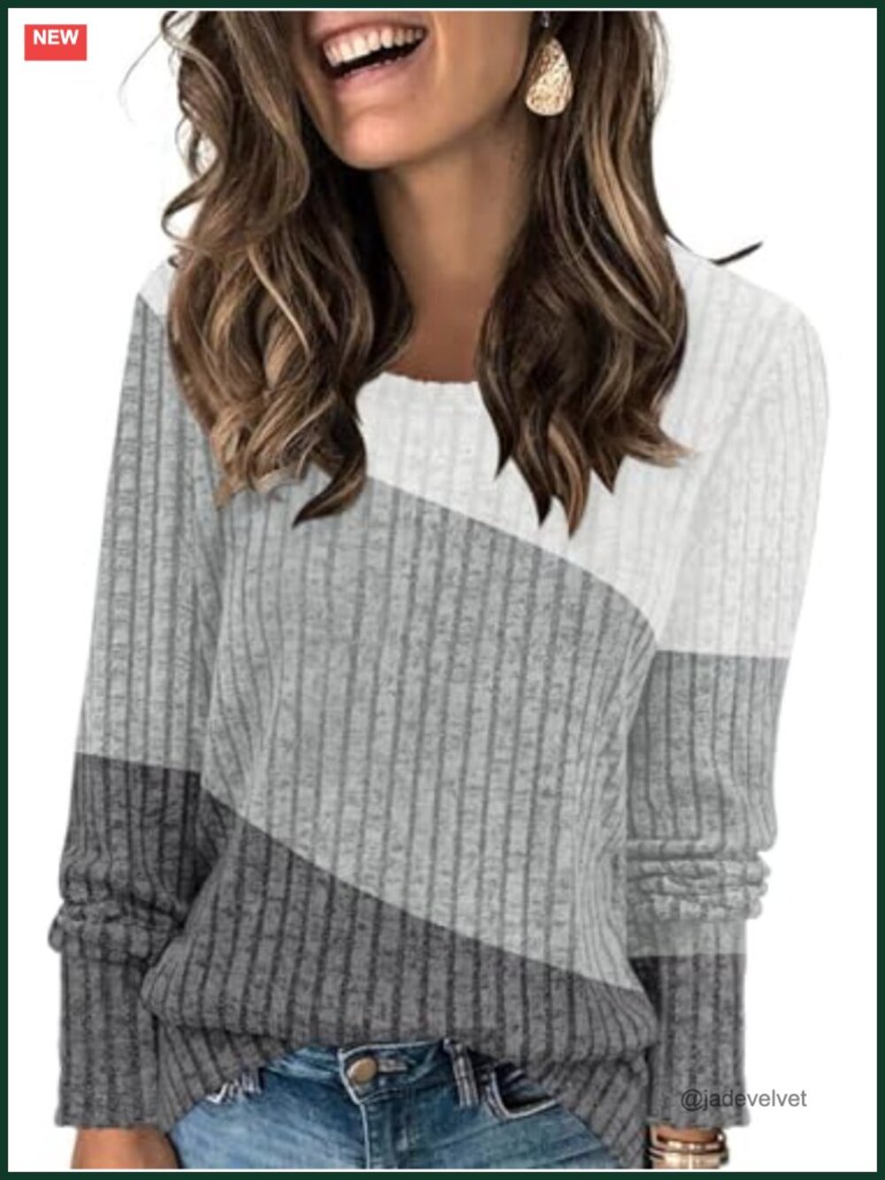 Lightweight Long Sleeve Color Block Knit Sweater Tunic Crewneck Casual